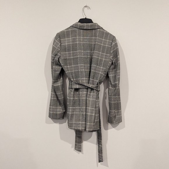 H&M | Light Grey Checked Jacket with Belt - Picture 3 of 8